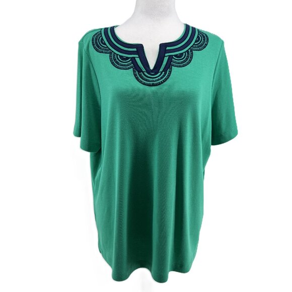 💚Allison Daley Green Embroidered Top  Size 1X  Elegant & Easygoing - Picture 1 of 6